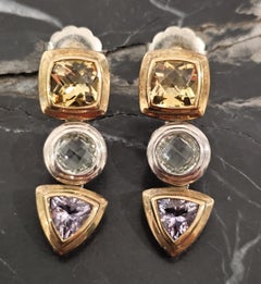 David Yurman Renaissance Drop Dangle Earrings 18k Gold Sterling Citrine Amethyst