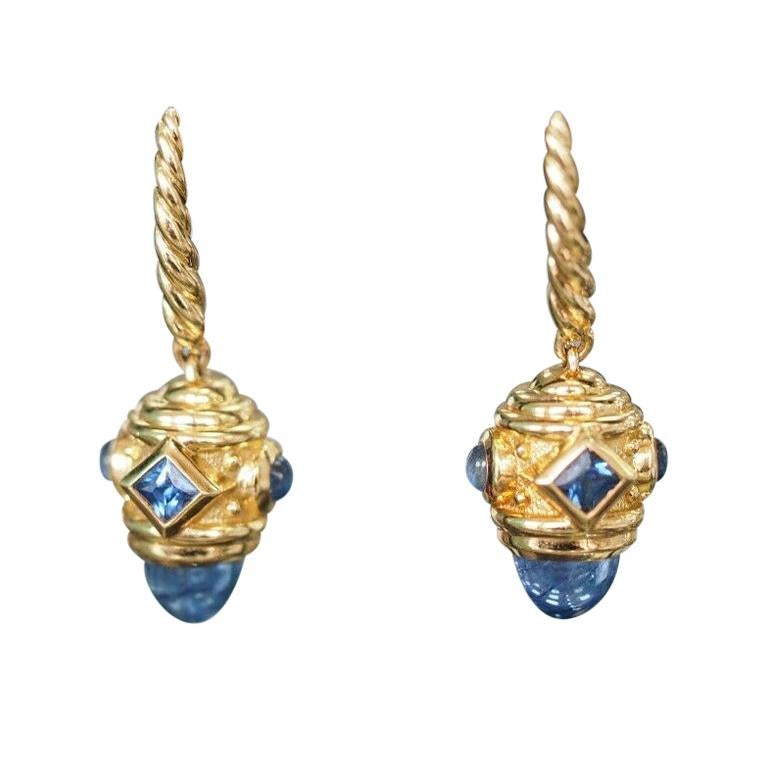 David Yurman Renaissance Drop Earrings with Light Blue Sapphire in 18 Karat Gold