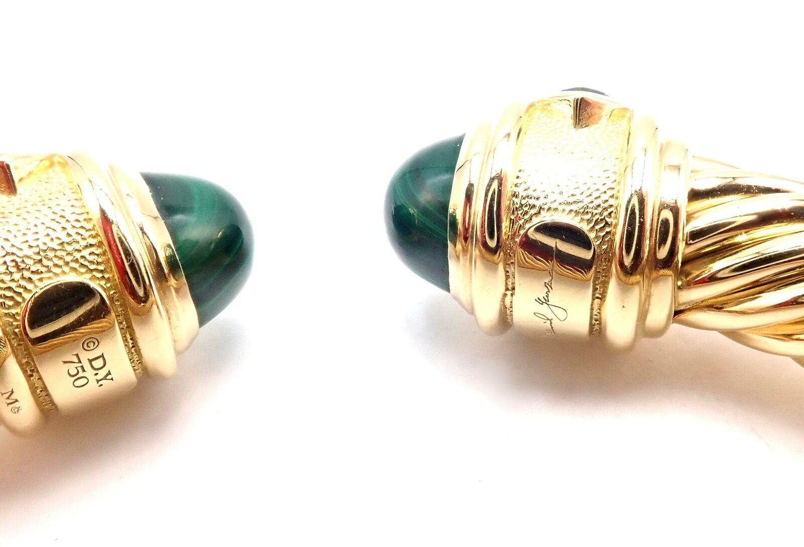 Women's or Men's David Yurman Renaissance Malachite Diopside Cable Yellow Gold Bangle Bracelet