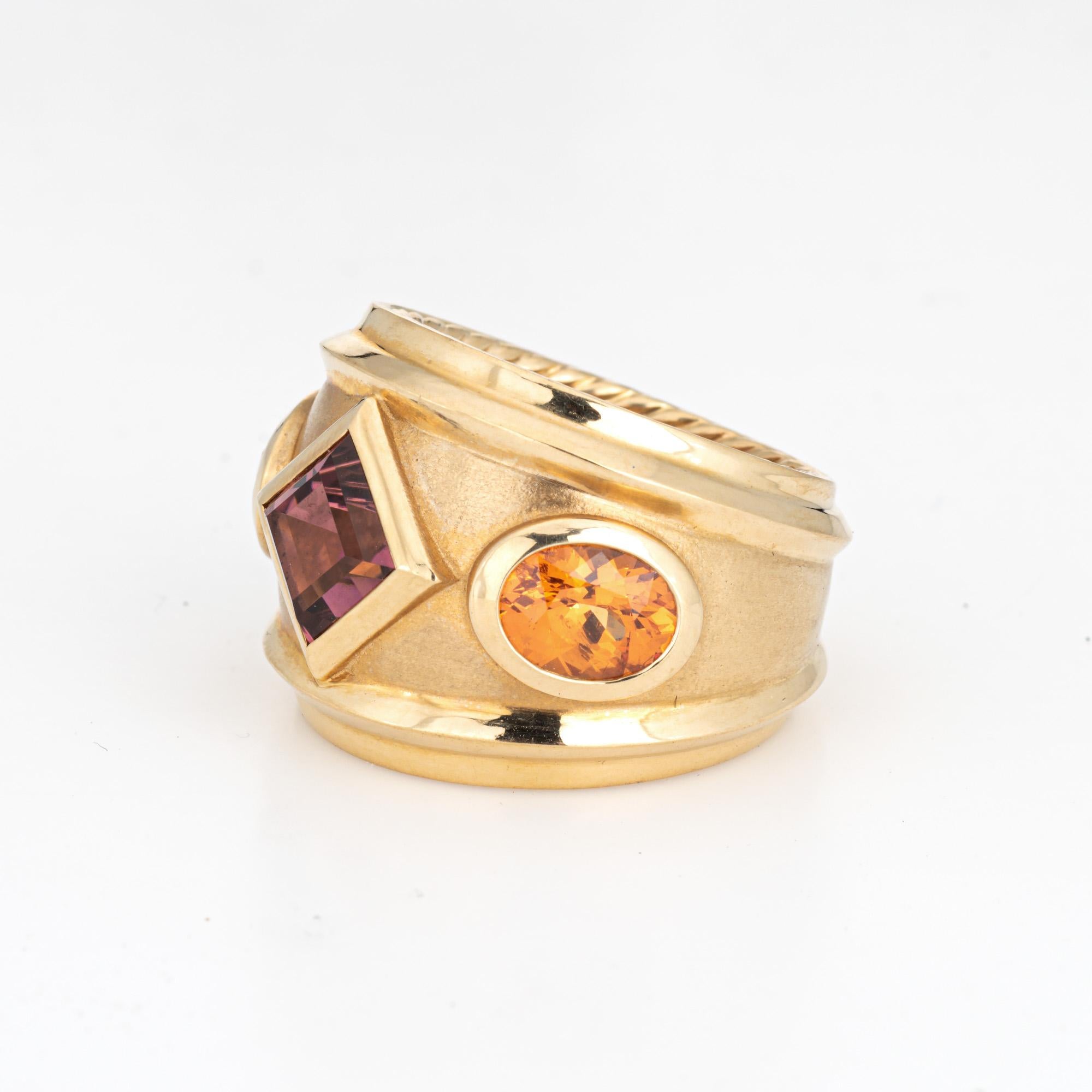 Round Cut David Yurman Renaissance Ring 18k Gold Citrine Rhodalite Garnet Sz 6.5 Wide Band For Sale