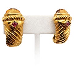 David Yurman Renaissance Shrimp 18K Yellow Gold Citrine Amethyst Earrings