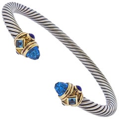 David Yurman Renaissance Sterling Gold Topaz Lapis Cable Bracelet