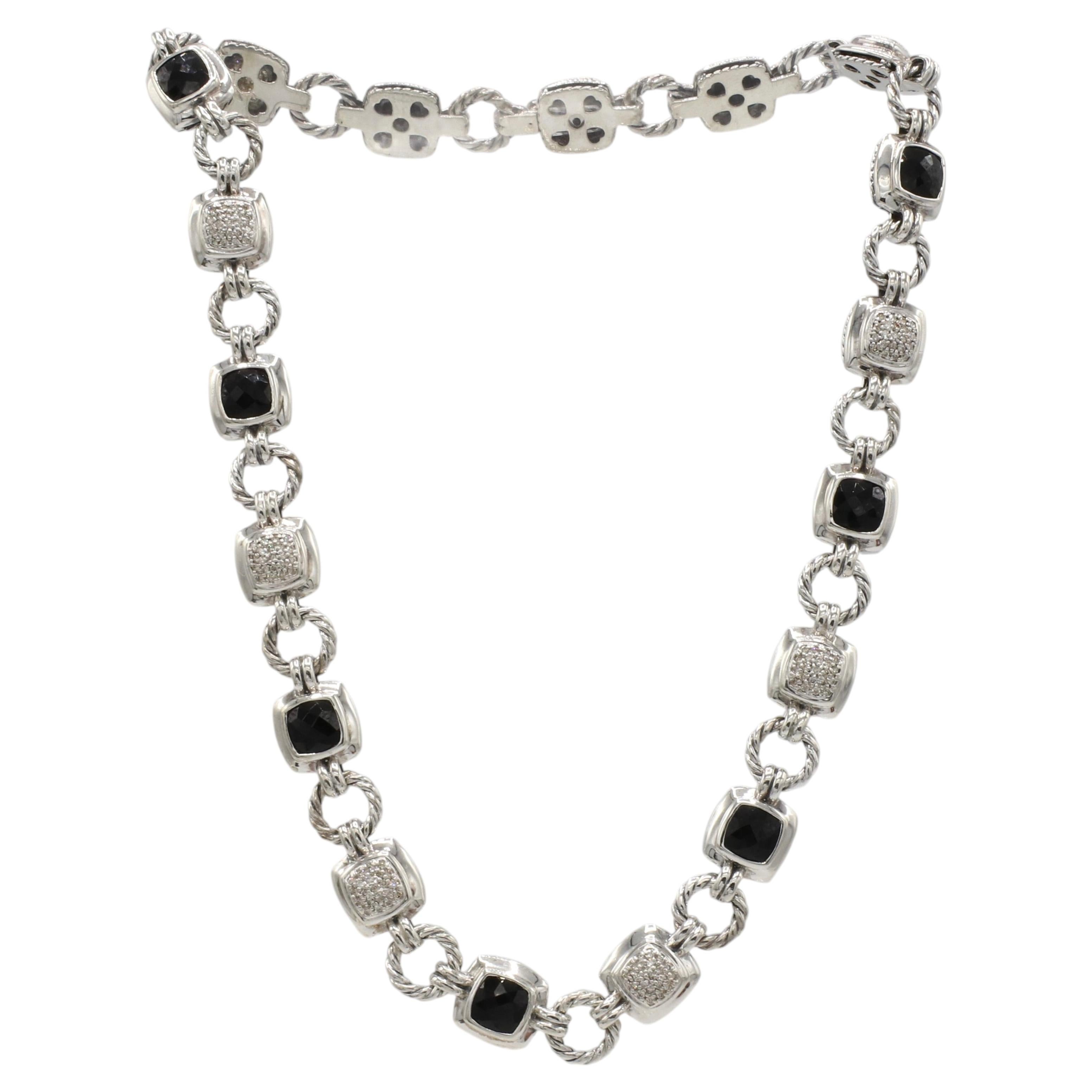 David Yurman Renaissance Sterling Silver Diamond & Black Onyx Chain Necklace