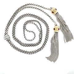 David Yurman Renaissance Sterling Silver Lariat Tassel Necklace w Gems 14K Gold
