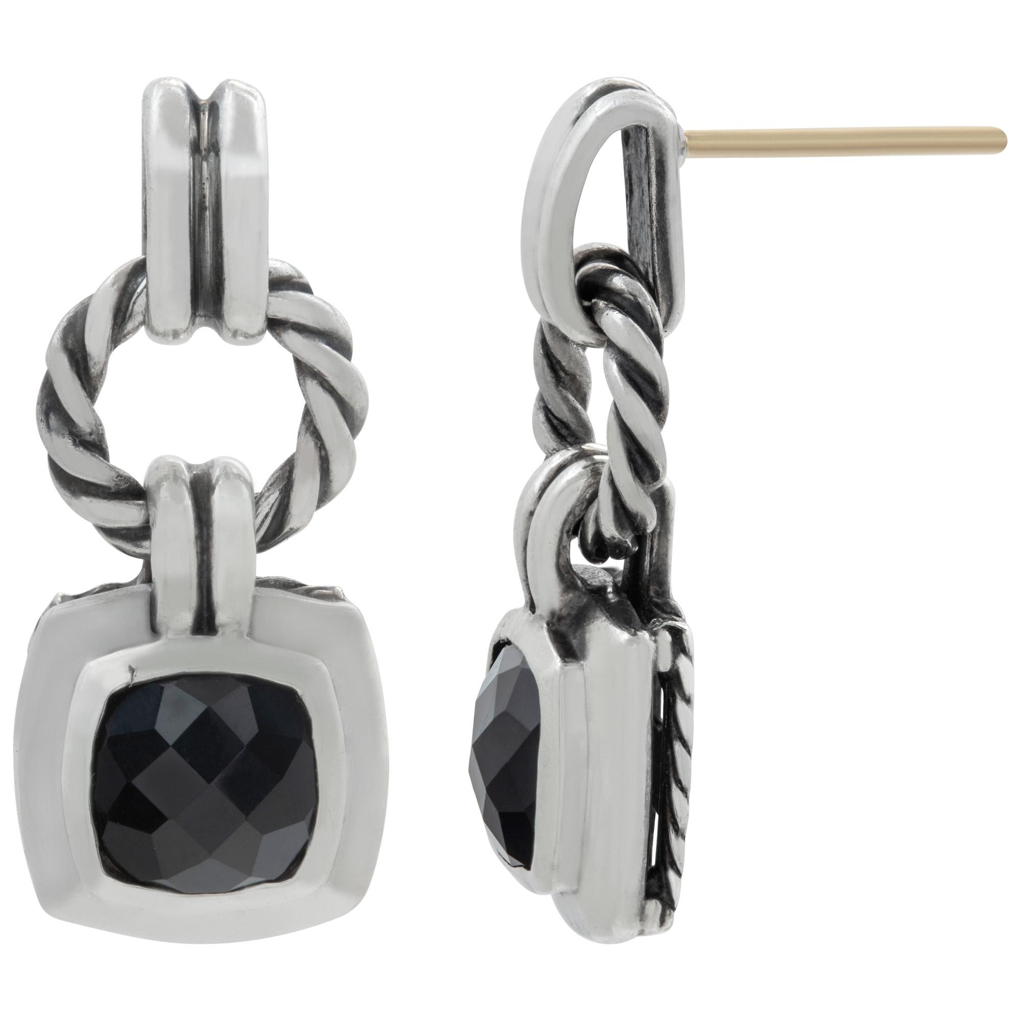 David Yurman Renaissance onyx earrings in sterling silver. Drop length: 1 inch, width:  0.45 inch.