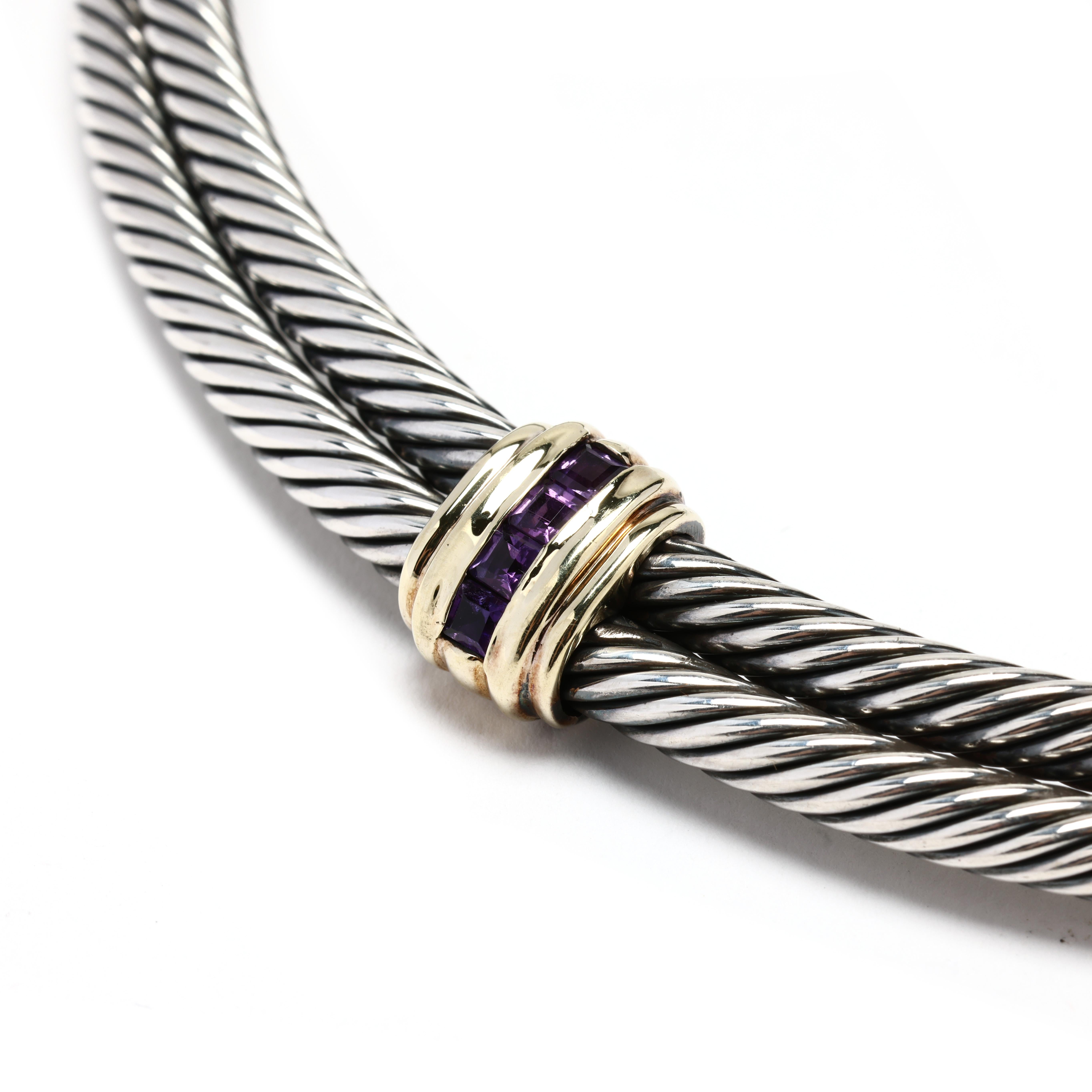 Quadrato David Yurman, girocollo con granato rodolite, argento e oro giallo 14k in vendita