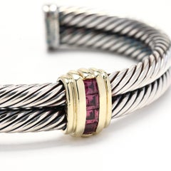 David Yurman Brazalete de granate rodolita, oro amarillo de 14 quilates, plata de ley