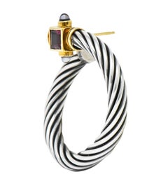 David Yurman Rhodolite Garnet Iolite Sterling Silver 14 Karat Gold Earrings