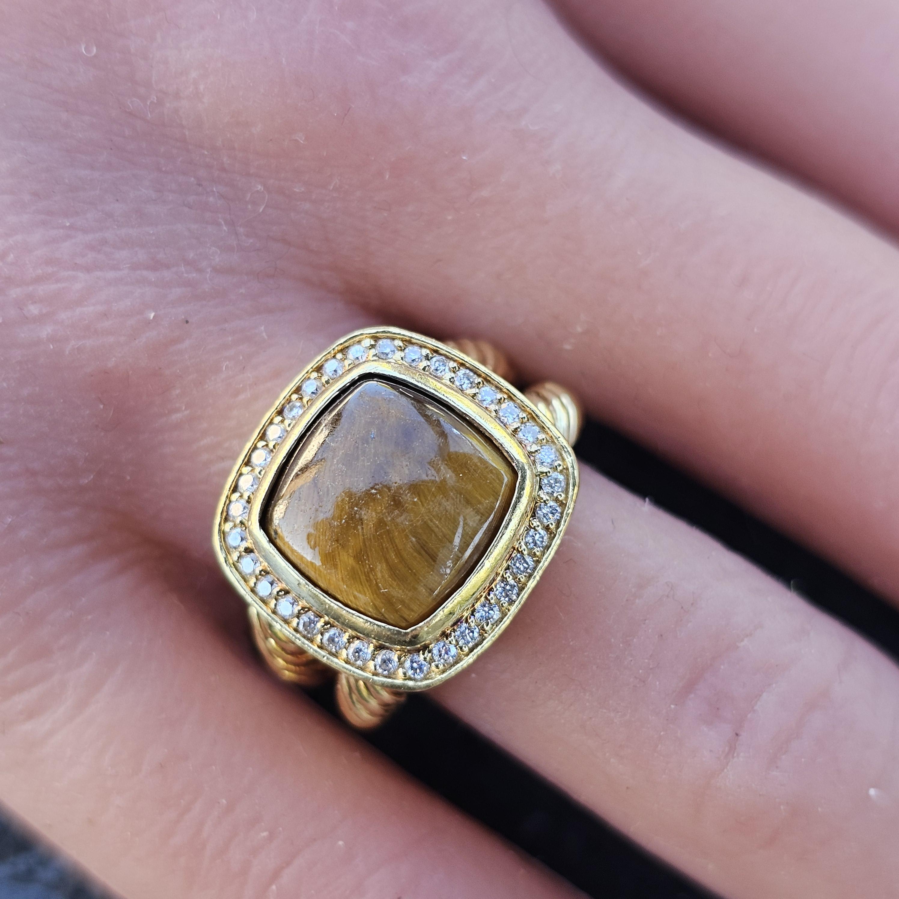 Anillo David Yurman Oro amarillo 18k Ojo de tigre Diamante Albion sz 8 13.3g Cabujón en venta