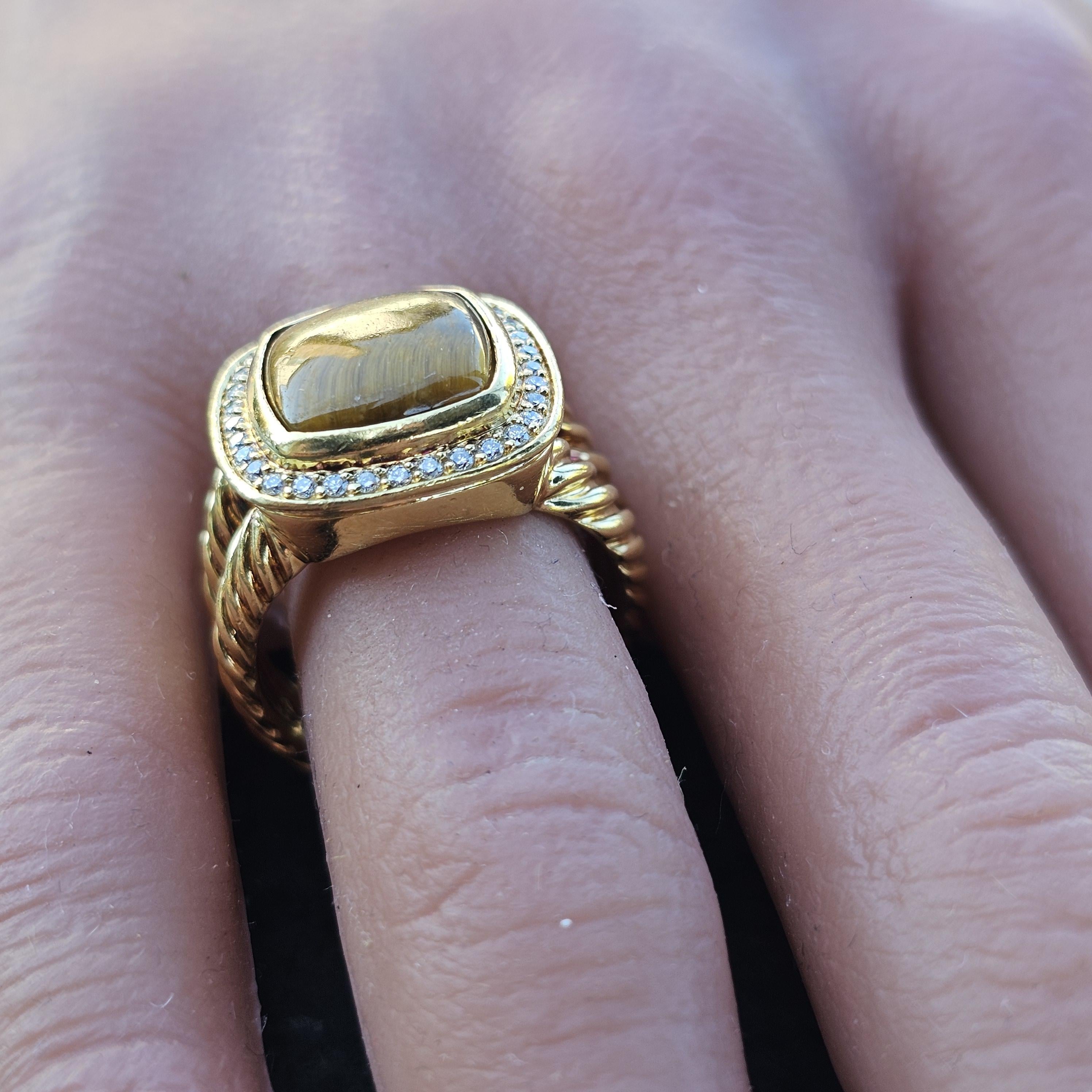 Anillo David Yurman Oro amarillo 18k Ojo de tigre Diamante Albion sz 8 13.3g en Bueno estado para la venta en Northbrook, IL
