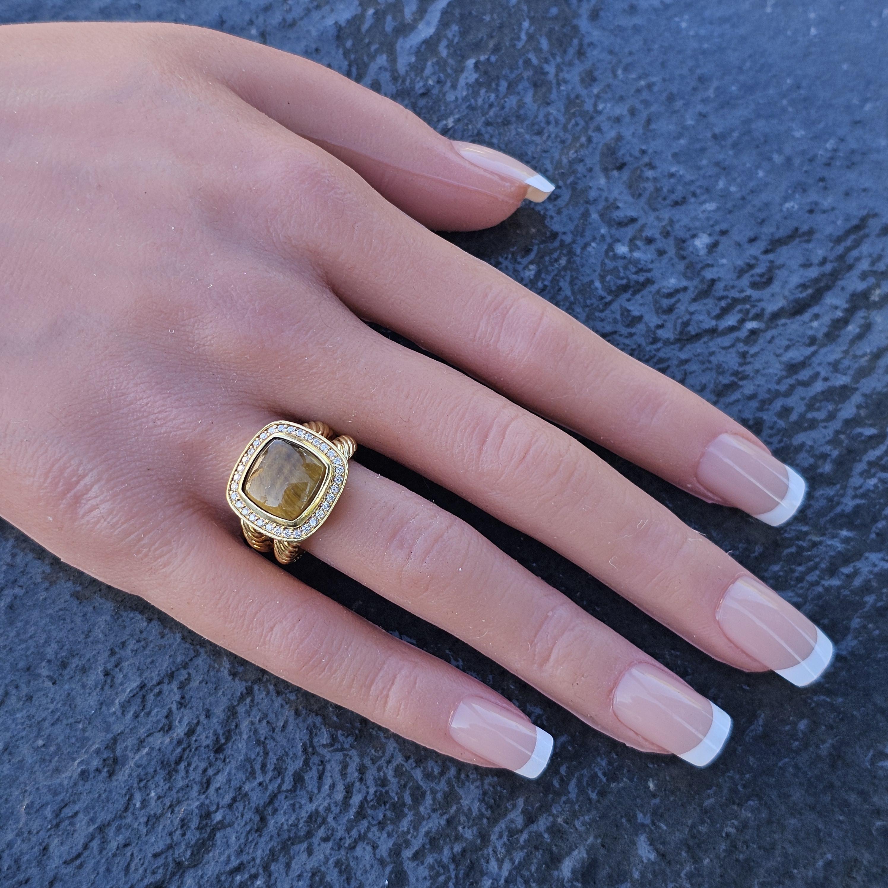 De las mujeres Anillo David Yurman Oro amarillo 18k Ojo de tigre Diamante Albion sz 8 13.3g en venta