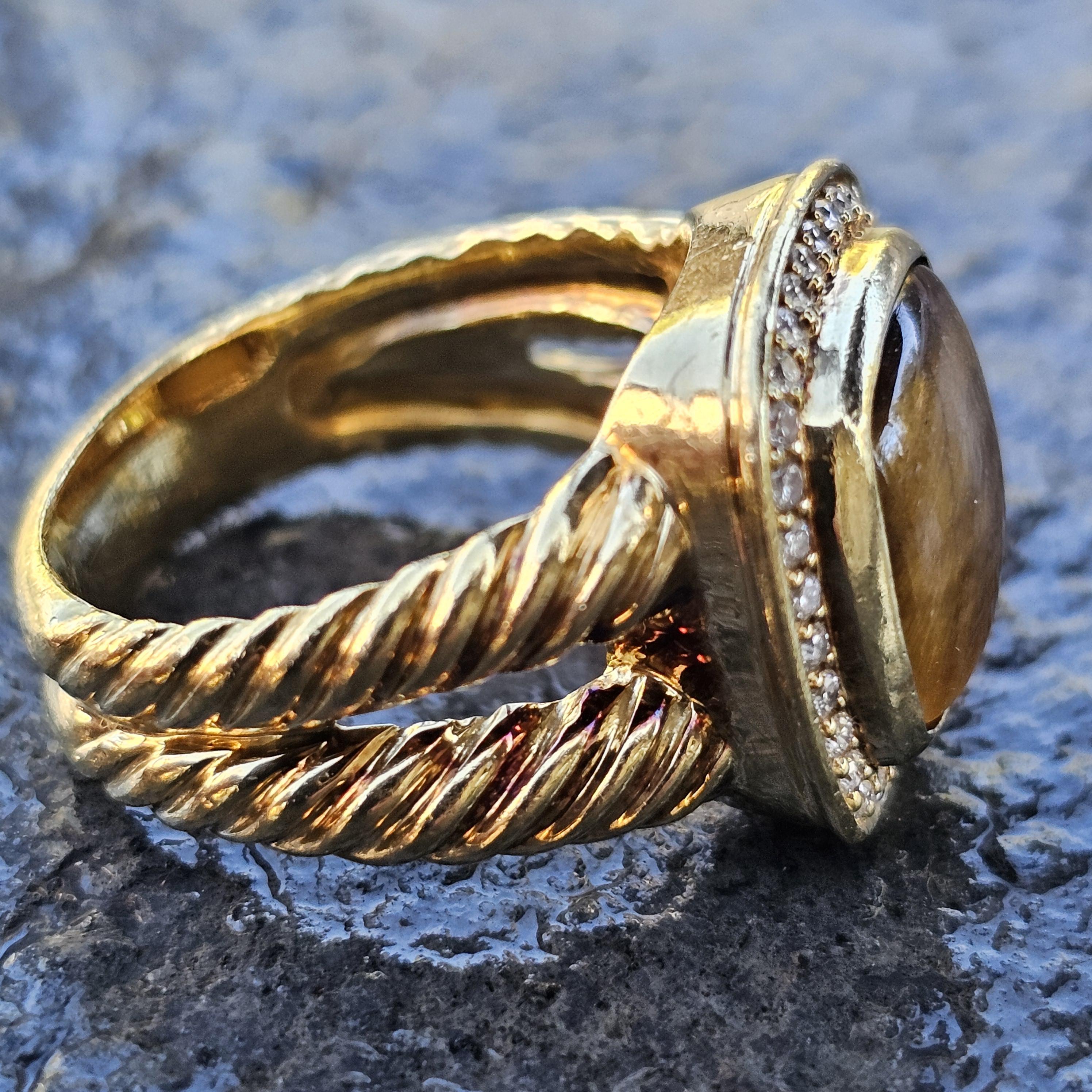 Anillo David Yurman Oro amarillo 18k Ojo de tigre Diamante Albion sz 8 13.3g en venta 2