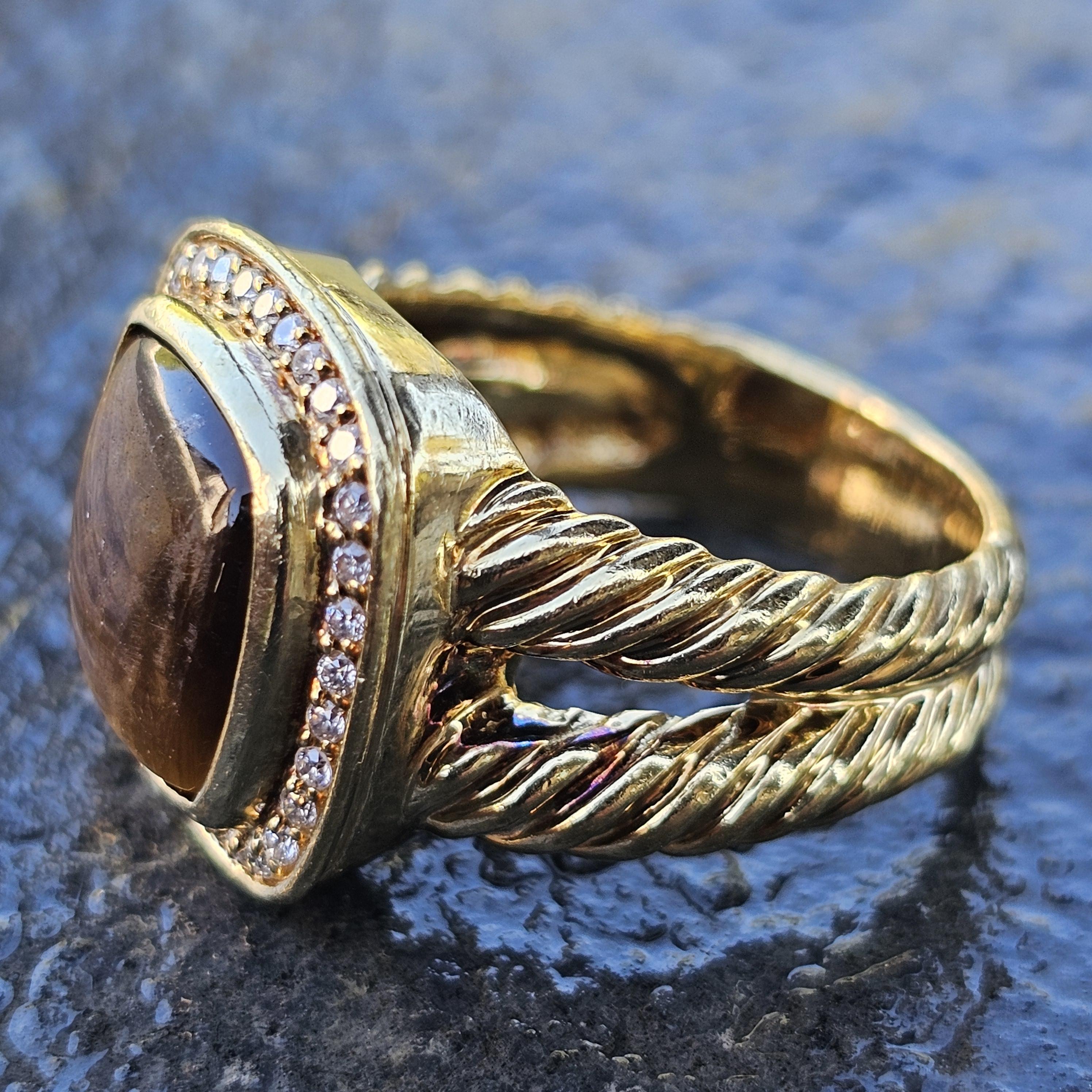 Anillo David Yurman Oro amarillo 18k Ojo de tigre Diamante Albion sz 8 13.3g en venta 3