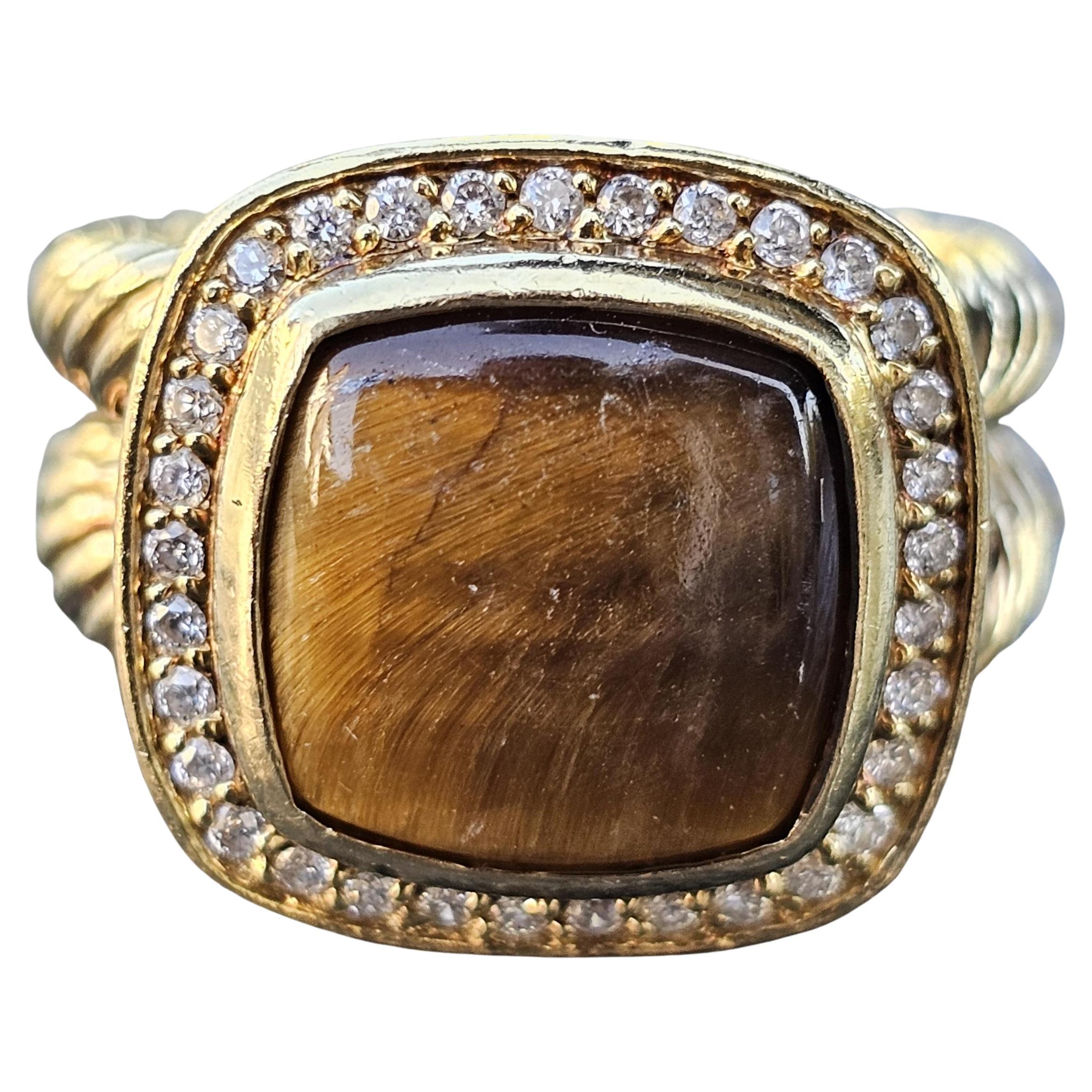 Anillo David Yurman Oro amarillo 18k Ojo de tigre Diamante Albion sz 8 13.3g en venta