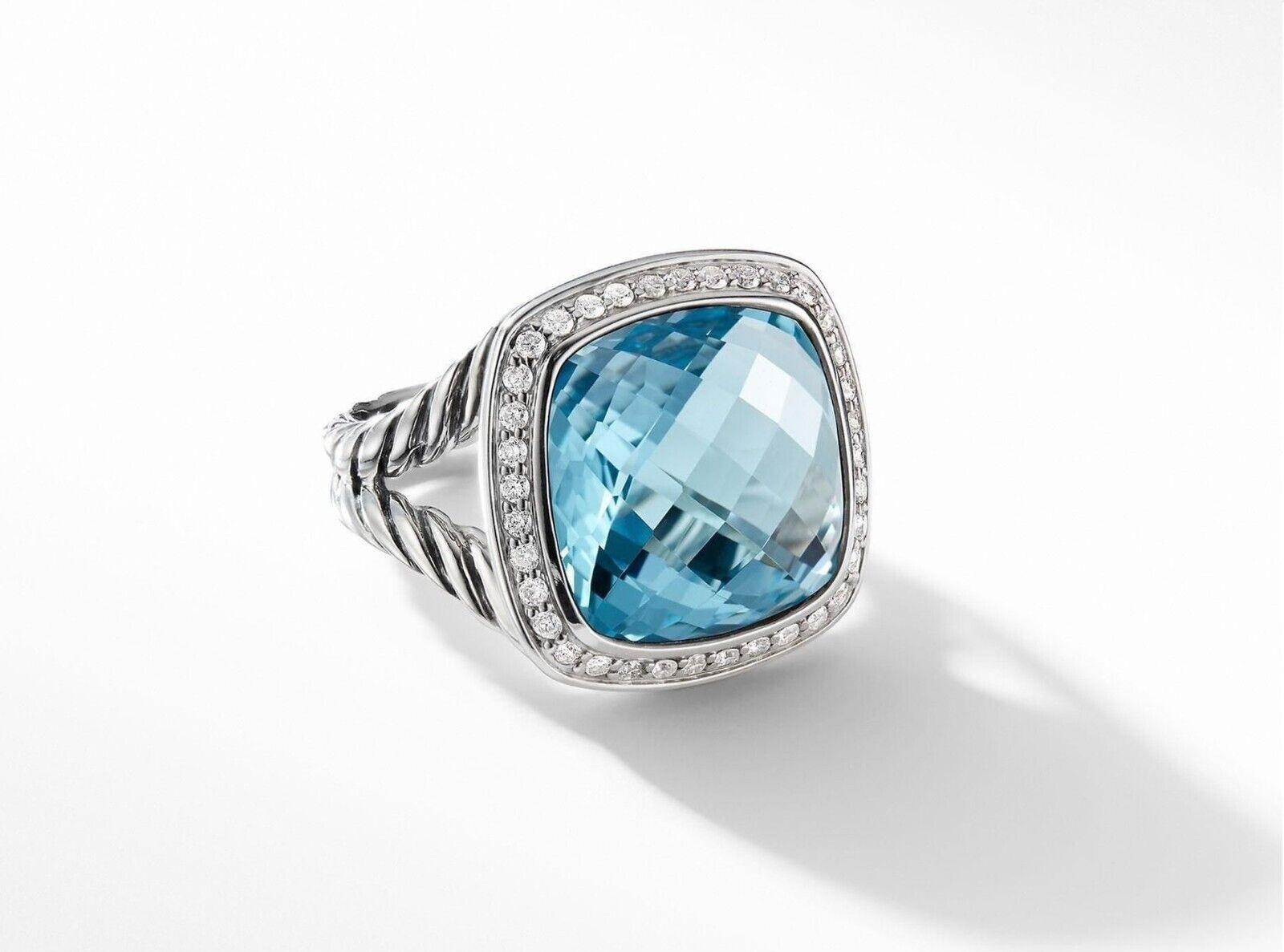   Brand David Yurman
  Gender Women
  Material Sterling Silver
  Ring Blue Topaz with diamonds
  Ring Size 7
  Topaz 14x14mm
  Weight 17gr
  Comes with David Yurman pouch
  

                                     
                                    