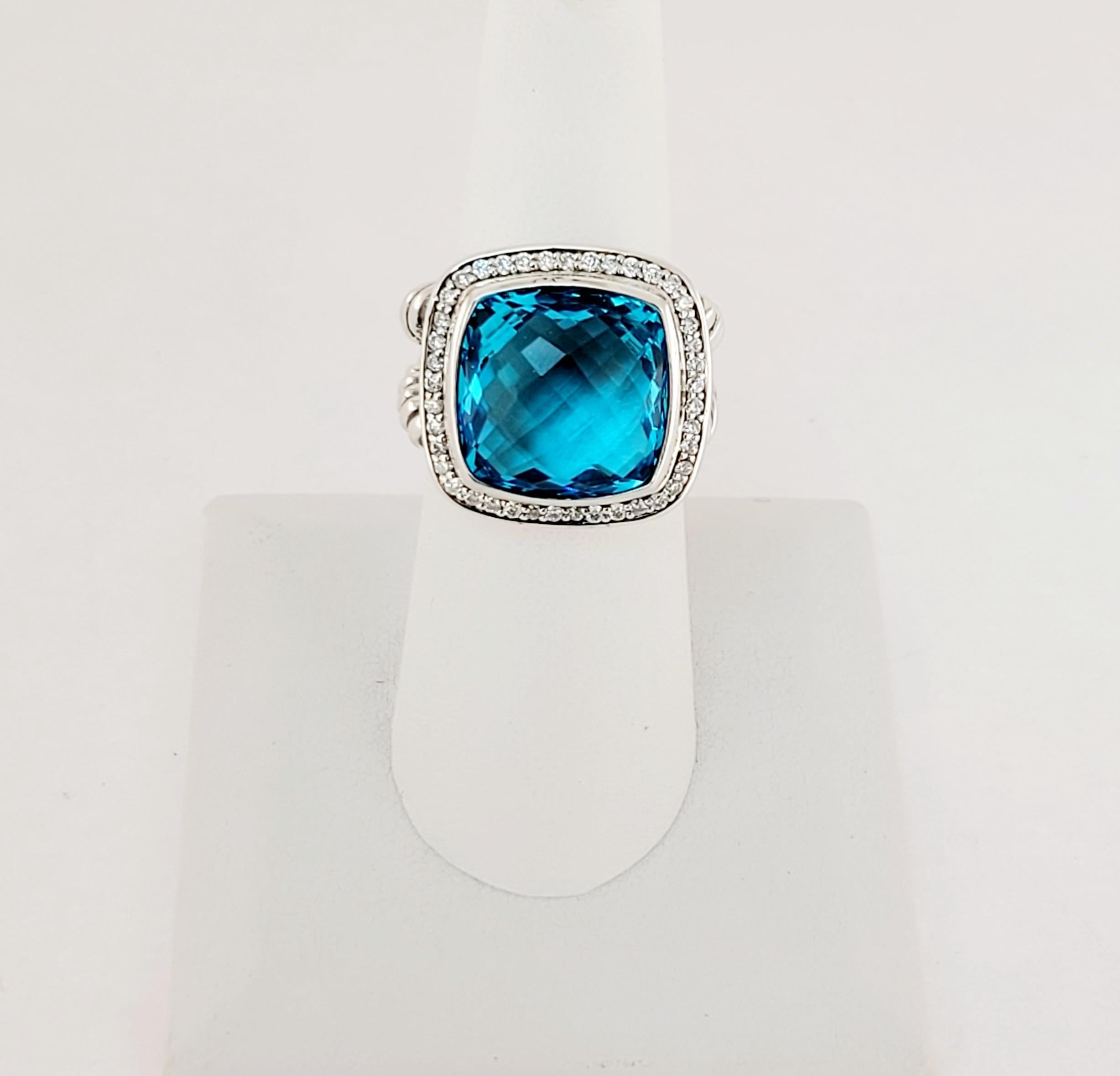 David yurman ring blue topas with diamond Size 6.75 2