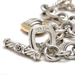 David Yurman Rope Link Bracelet, Heart Pendant, Sterling Silver, 18k Yellow Gold