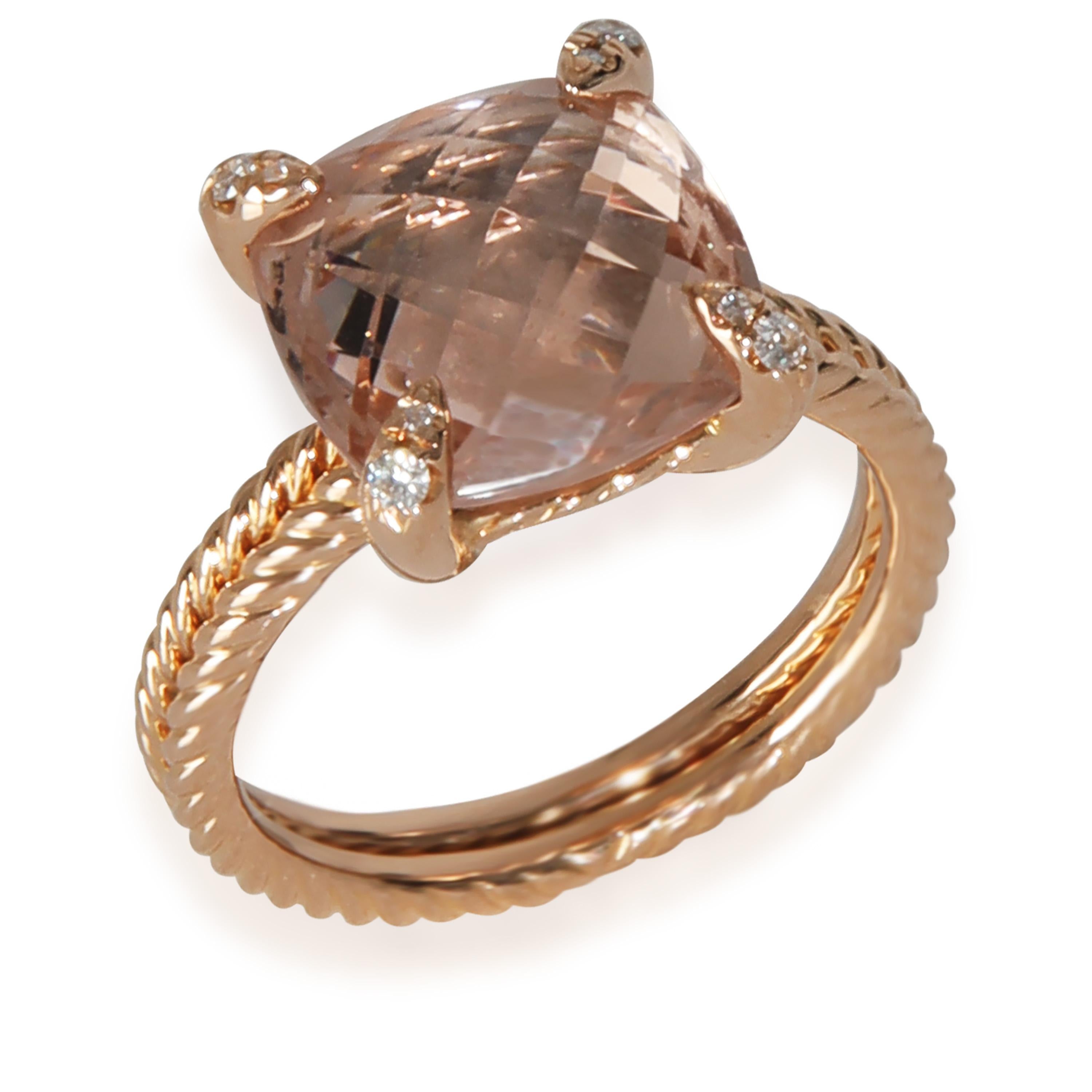 David Yurman Rose Gold Morganite and Diamond Chatelaine Ring In Excellent Condition For Sale In New York, NY