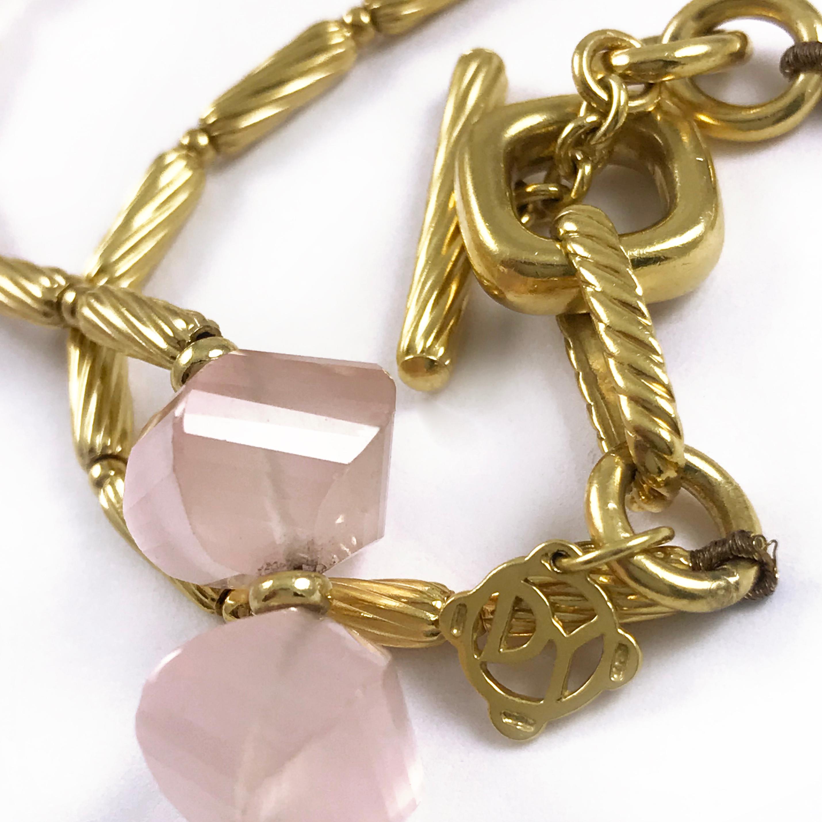 Bead David Yurman Yellow Gold Rose Quartz Necklace For Sale