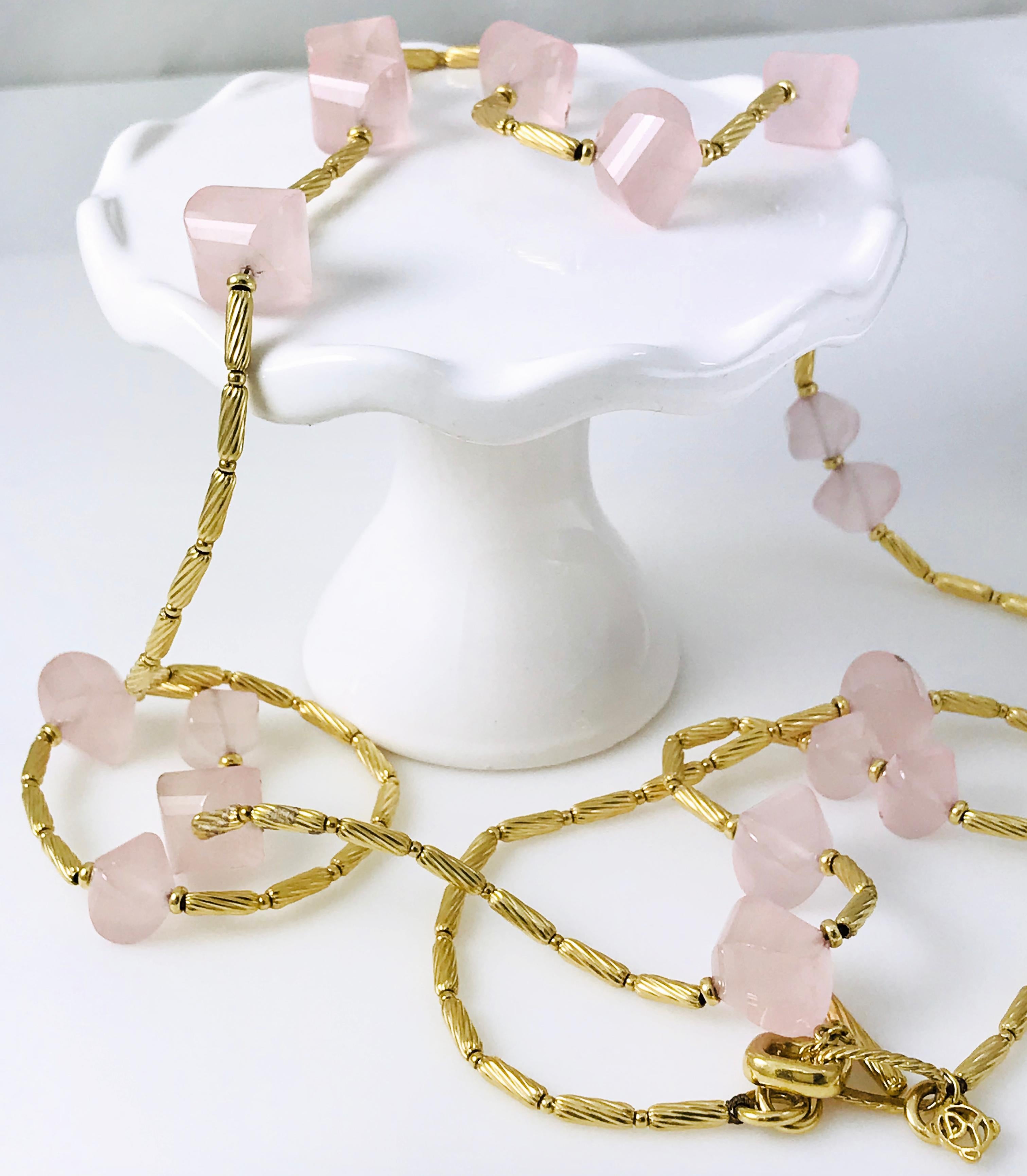 David Yurman Halskette aus Gelbgold mit Rosenquarz für Damen oder Herren im Angebot