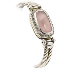 David Yurman Rose Quartz and Diamond Sterling Bangle Bracelet