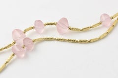 David Yurman Rose Quartz and Gold Long Necklace