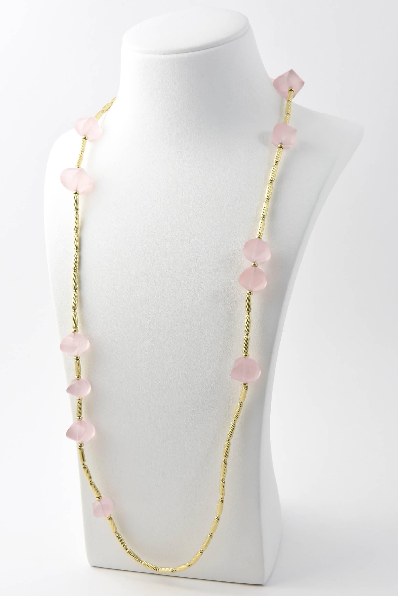 Women's David Yurman Rose Quartz and Gold Long Necklace For Sale