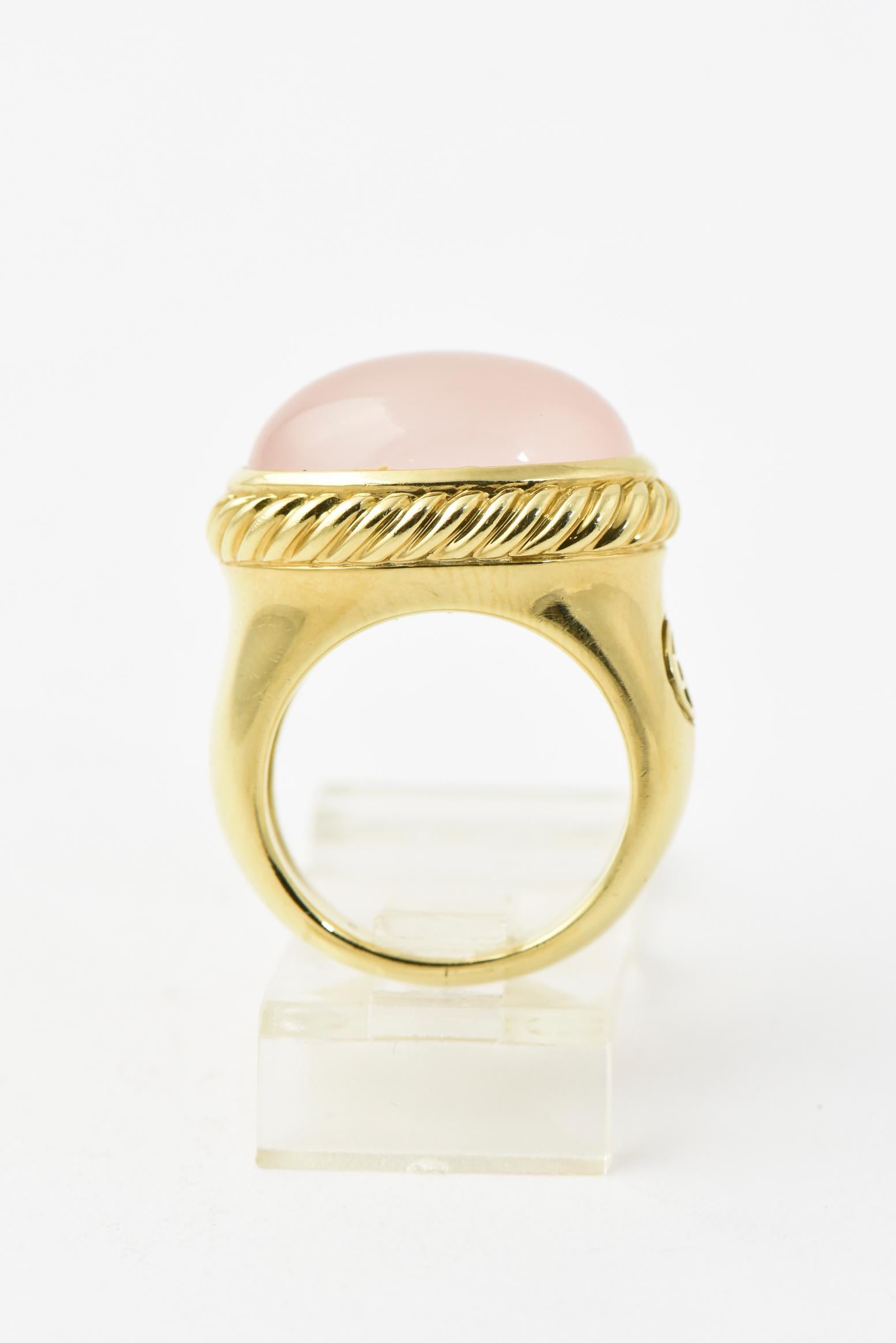 Cabochon David Yurman Rose Quartz and Gold Signature Ring