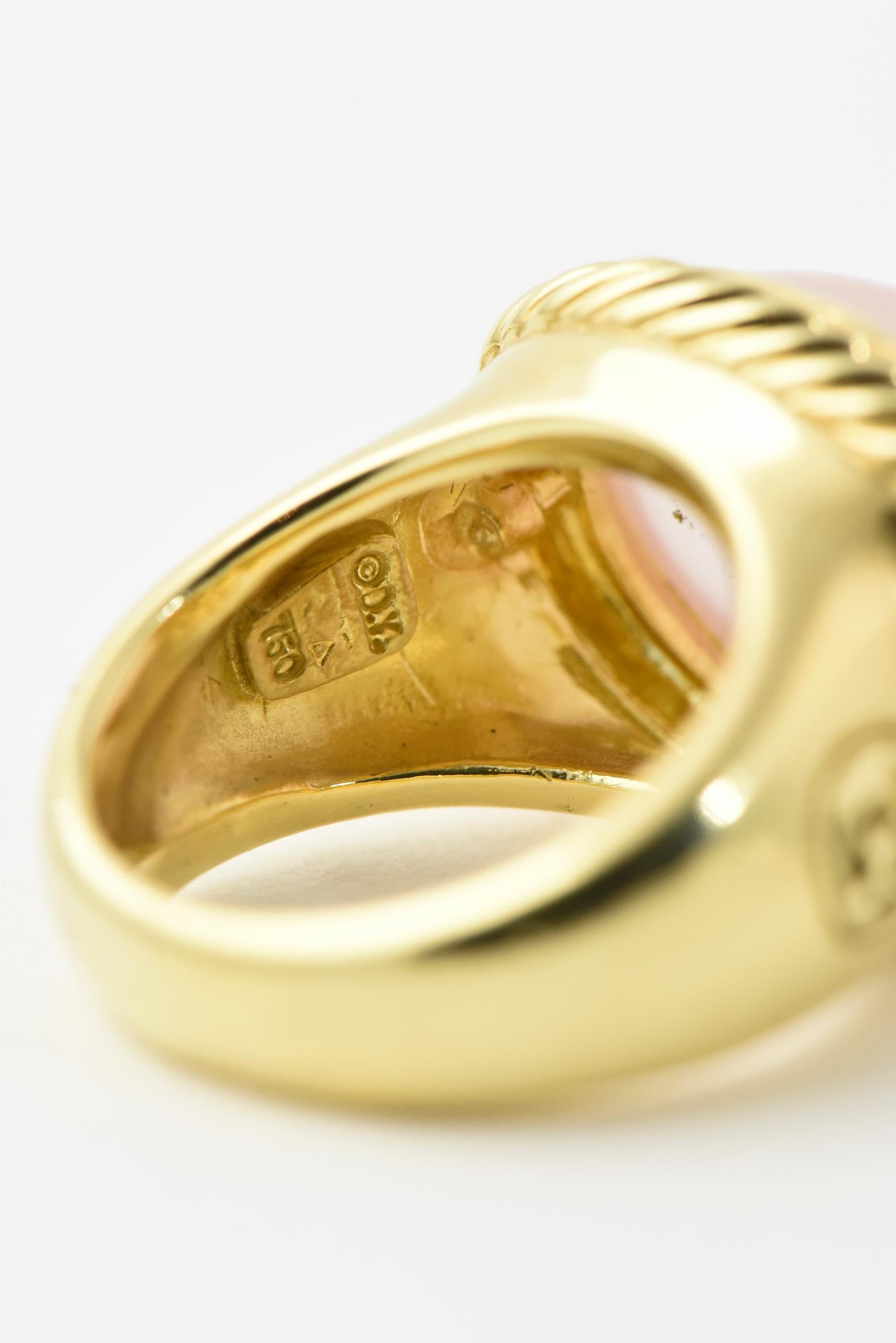 Women's or Men's David Yurman Rose Quartz and Gold Signature Ring