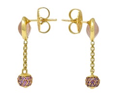 David Yurman Rose Quartz Pink Sapphire 18 Karat Gold Solari Pave Drop Earrings