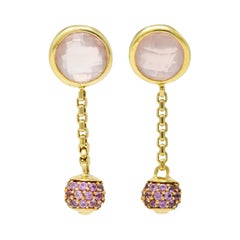Vintage David Yurman Rose Quartz Pink Sapphire 18 Karat Gold Solari Pave Drop Earrings