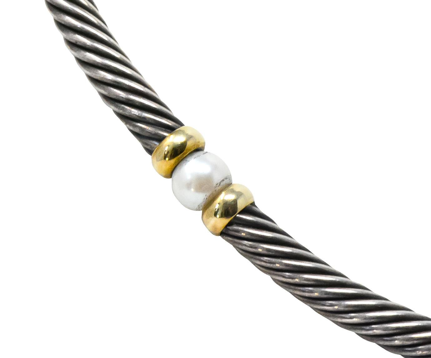 Modernist David Yurman Round Pearl Sterling Silver 14 Karat Gold Hampton Cable Necklace