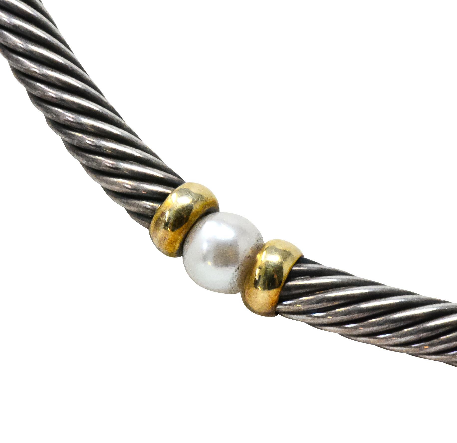 Women's or Men's David Yurman Round Pearl Sterling Silver 14 Karat Gold Hampton Cable Necklace