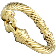 Retro David Yurman Ruby and 18 Karat Yellow Gold Cable Buckle Bracelet