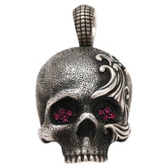 David Yurman Ruby Waves Skull Amulet Pendant, Sterling Silver, Length 1.38 In