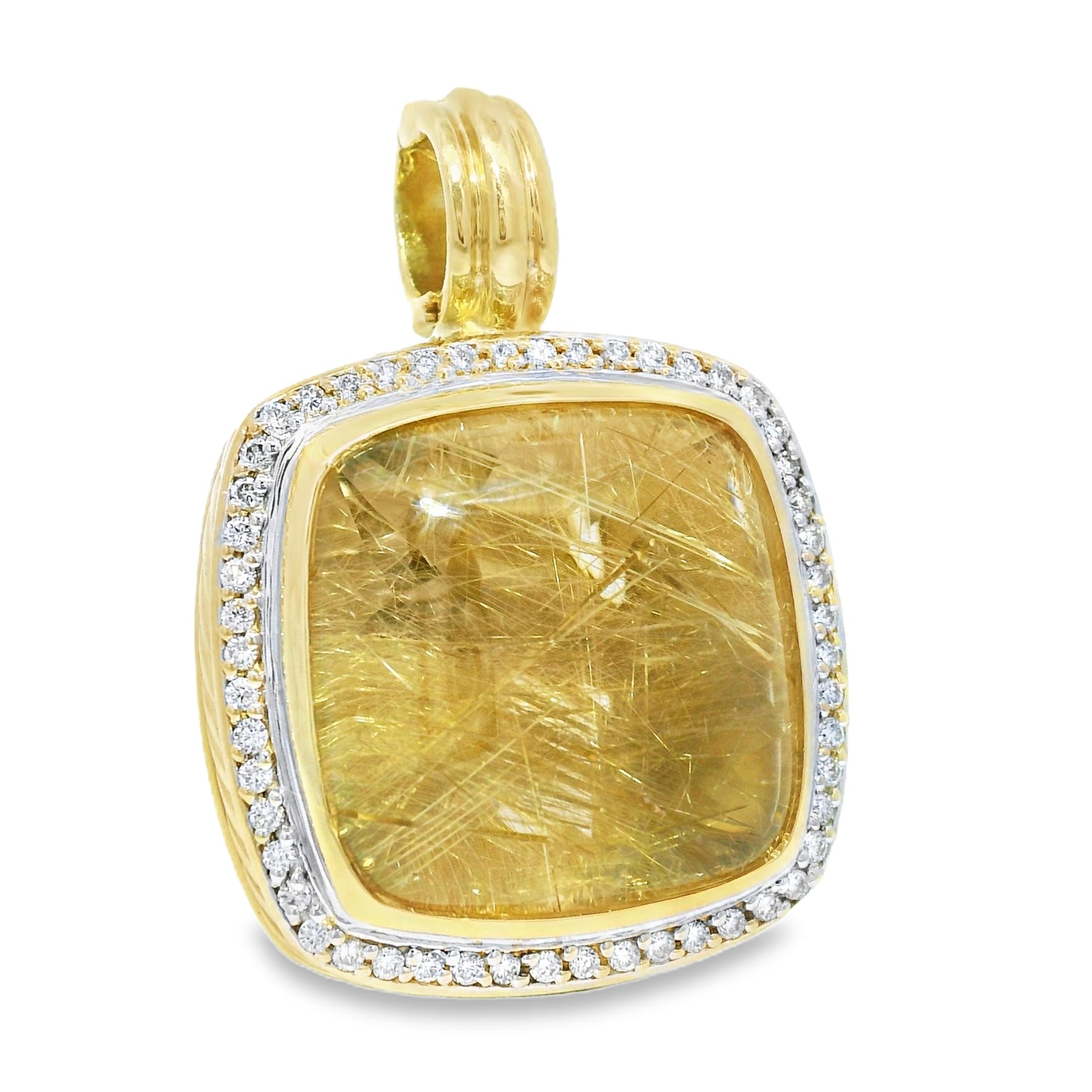 Moderne David Yurman Rutilated Quartz & Diamond 18 Karat Pendant En Stock en vente