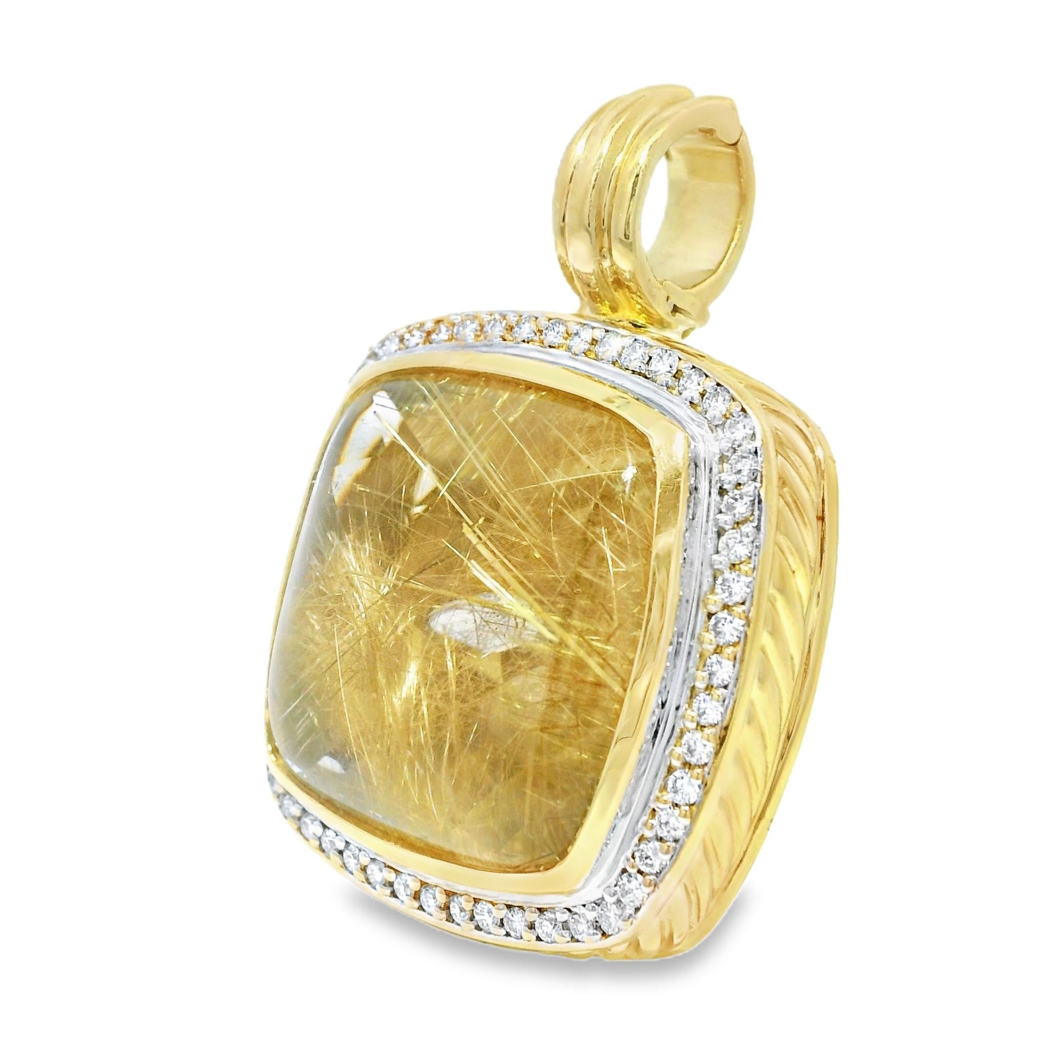 Taille coussin David Yurman Rutilated Quartz & Diamond 18 Karat Pendant En Stock en vente
