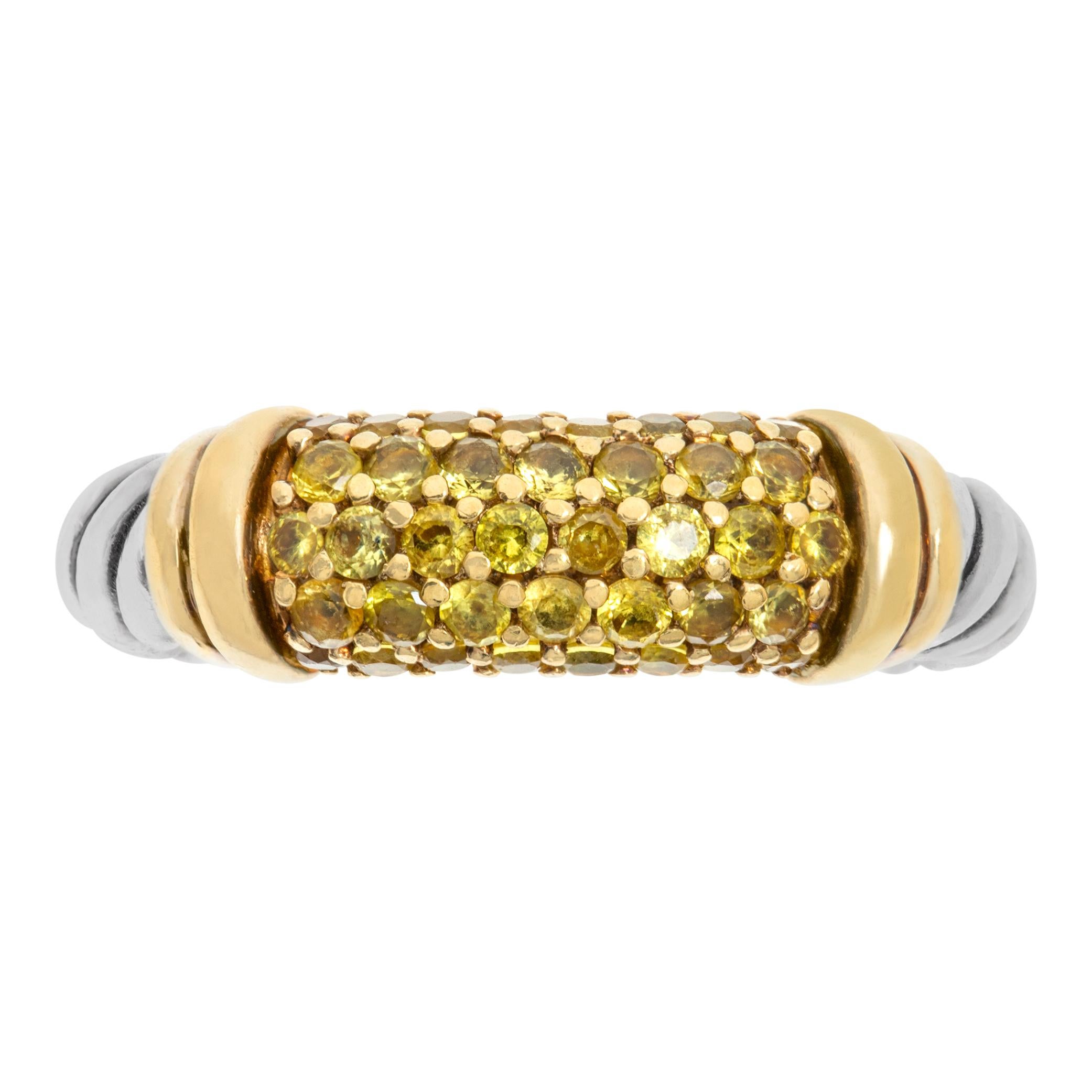 David Yurman pave yellow sapphire ring in 18k yellow gold and sterling silver. Size 6.

This David Yurman ring is currently size 6 and some items can be sized up or down, please ask! It weighs 3.1 pennyweights and is 18K & STERLING SILVER.