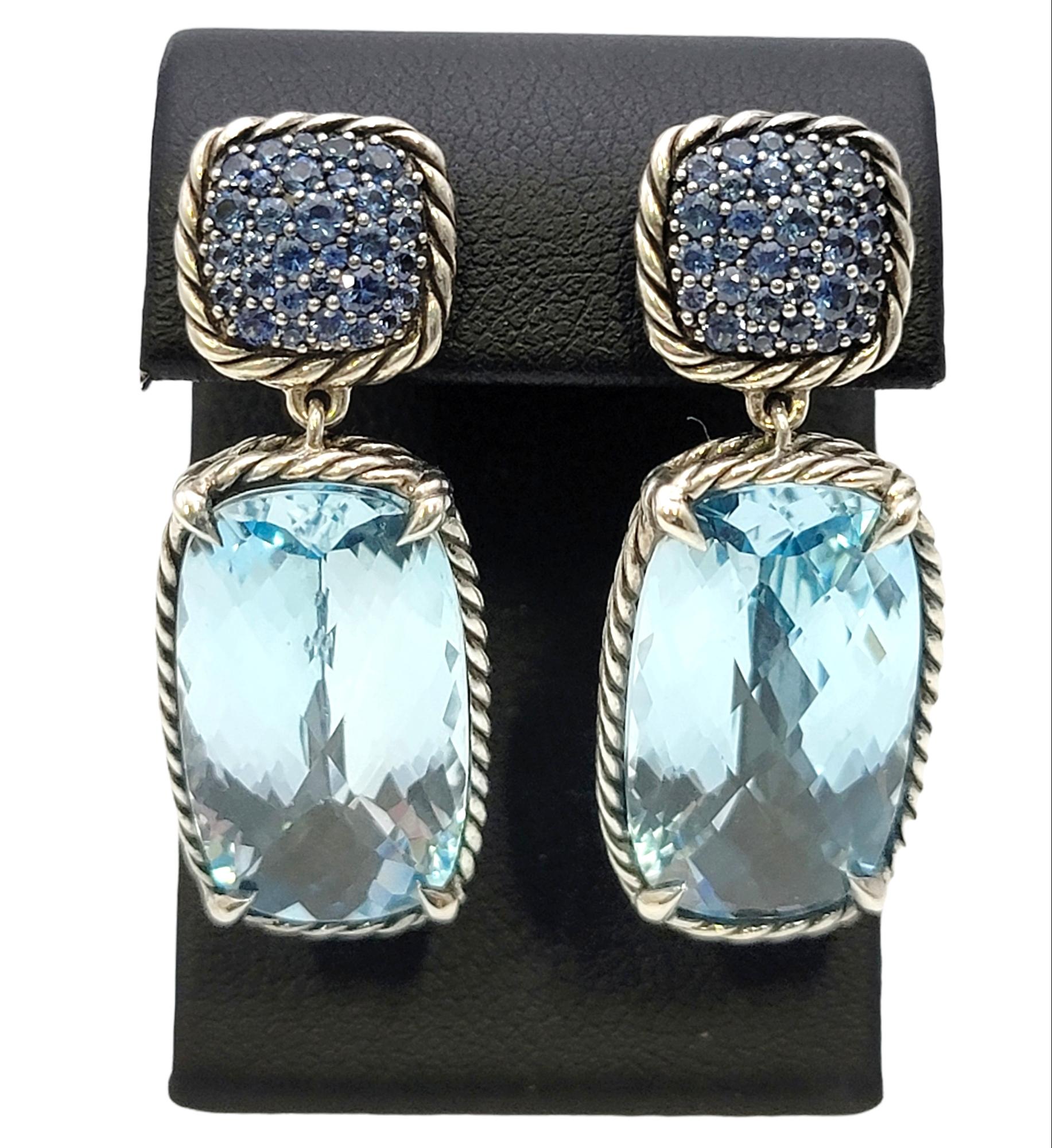 David Yurman Sapphire and Blue Topaz Chatelaine Sterling Silver Drop Earrings 1