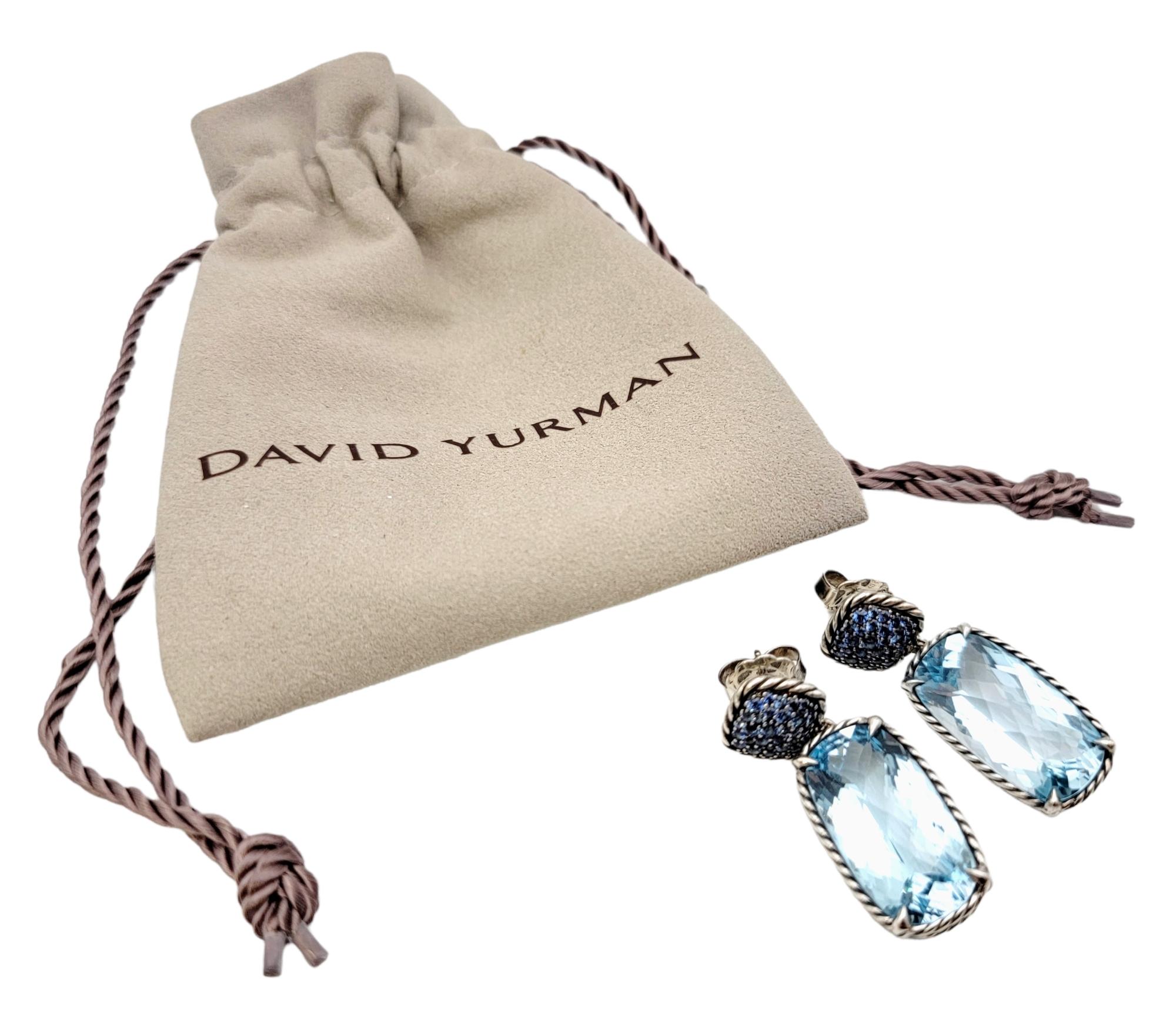 David Yurman Sapphire and Blue Topaz Chatelaine Sterling Silver Drop Earrings 2