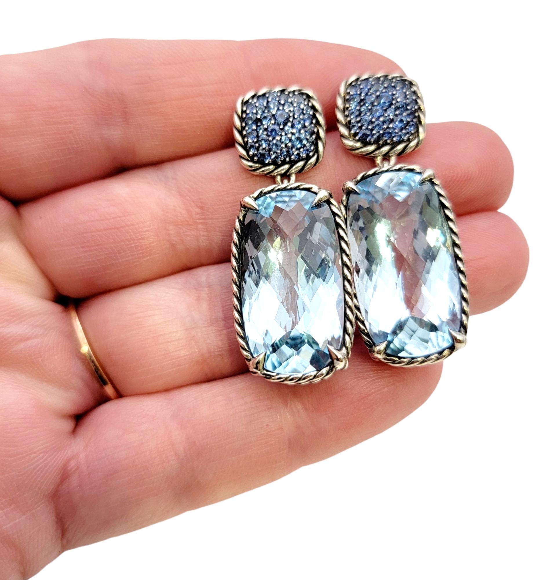 David Yurman Sapphire and Blue Topaz Chatelaine Sterling Silver Drop Earrings In Excellent Condition In Scottsdale, AZ