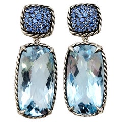 David Yurman Sapphire and Blue Topaz Chatelaine Sterling Silver Drop Earrings