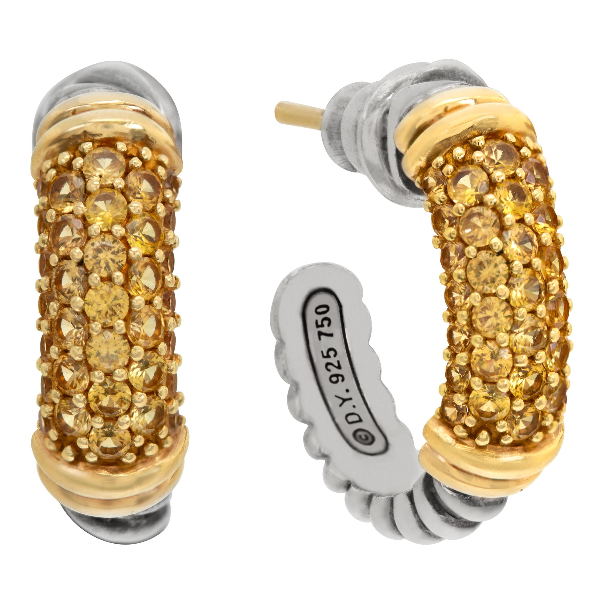 David Yurman Sapphire Cable Candy Metro Hoop Earings in 18k and sterling silver. 5.5 mm width. 0.75 inch diameter.
