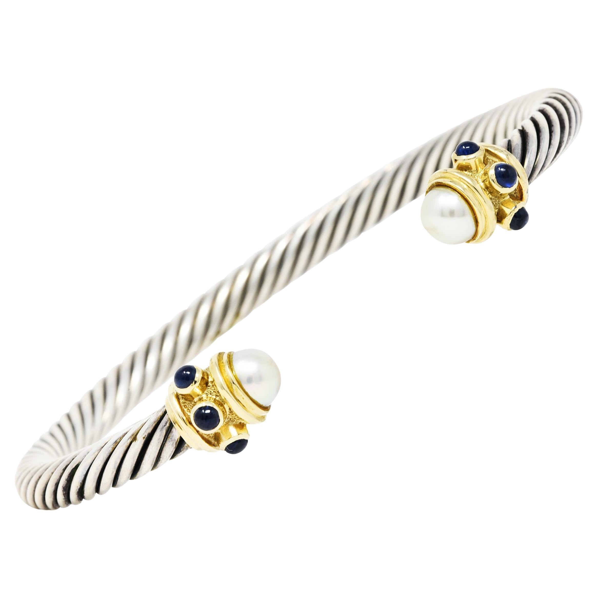 David Yurman Sapphire Pearl 14 Karat Gold Sterling Silver Renaissance Bracelet