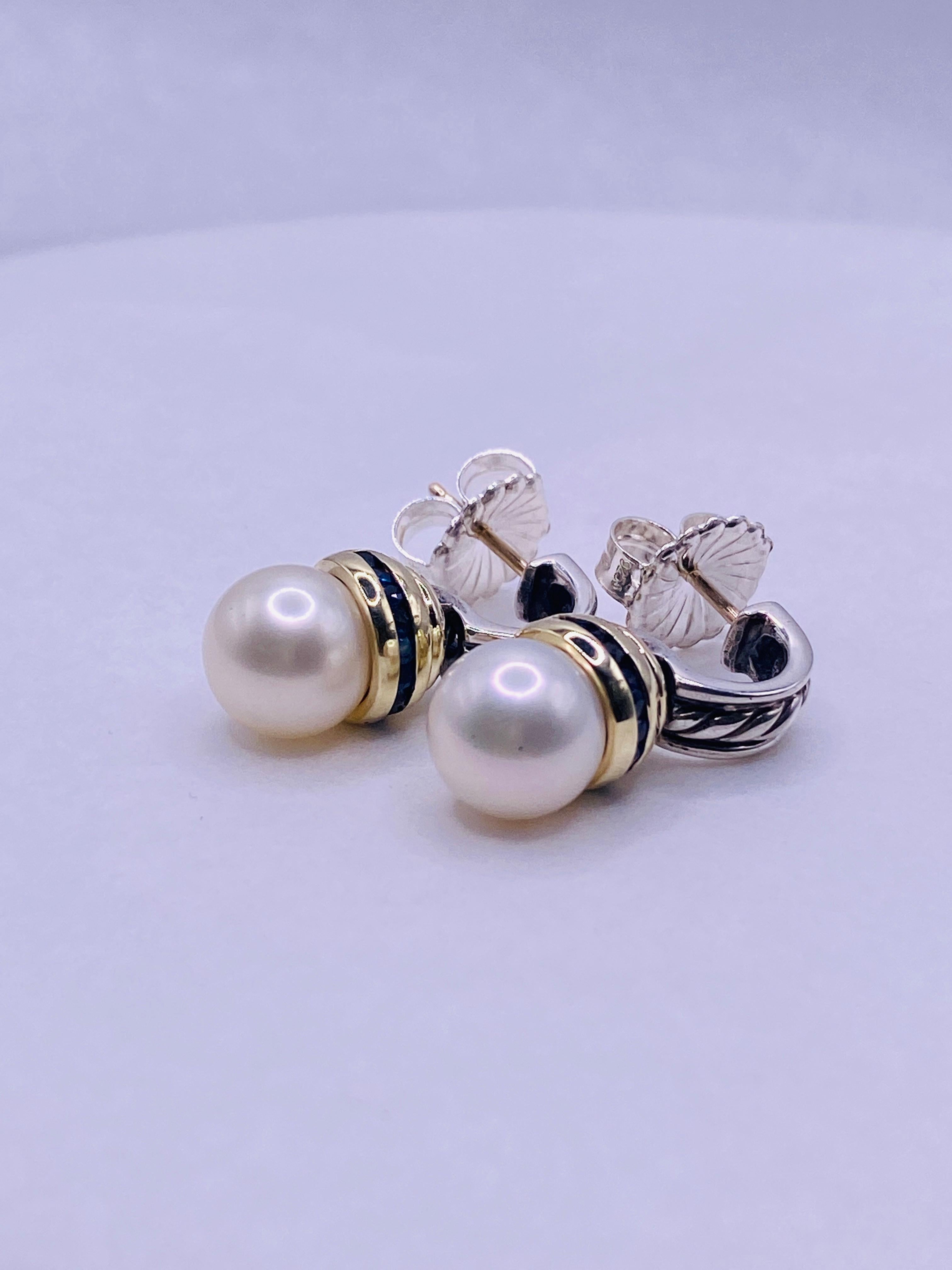 Bead David Yurman Sapphire Pearl Post Earrings 