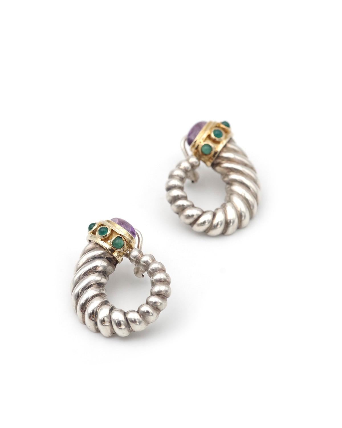 Pendientes David Yurman schrimp Renacimiento oro de 14k y plata Cabujón en venta