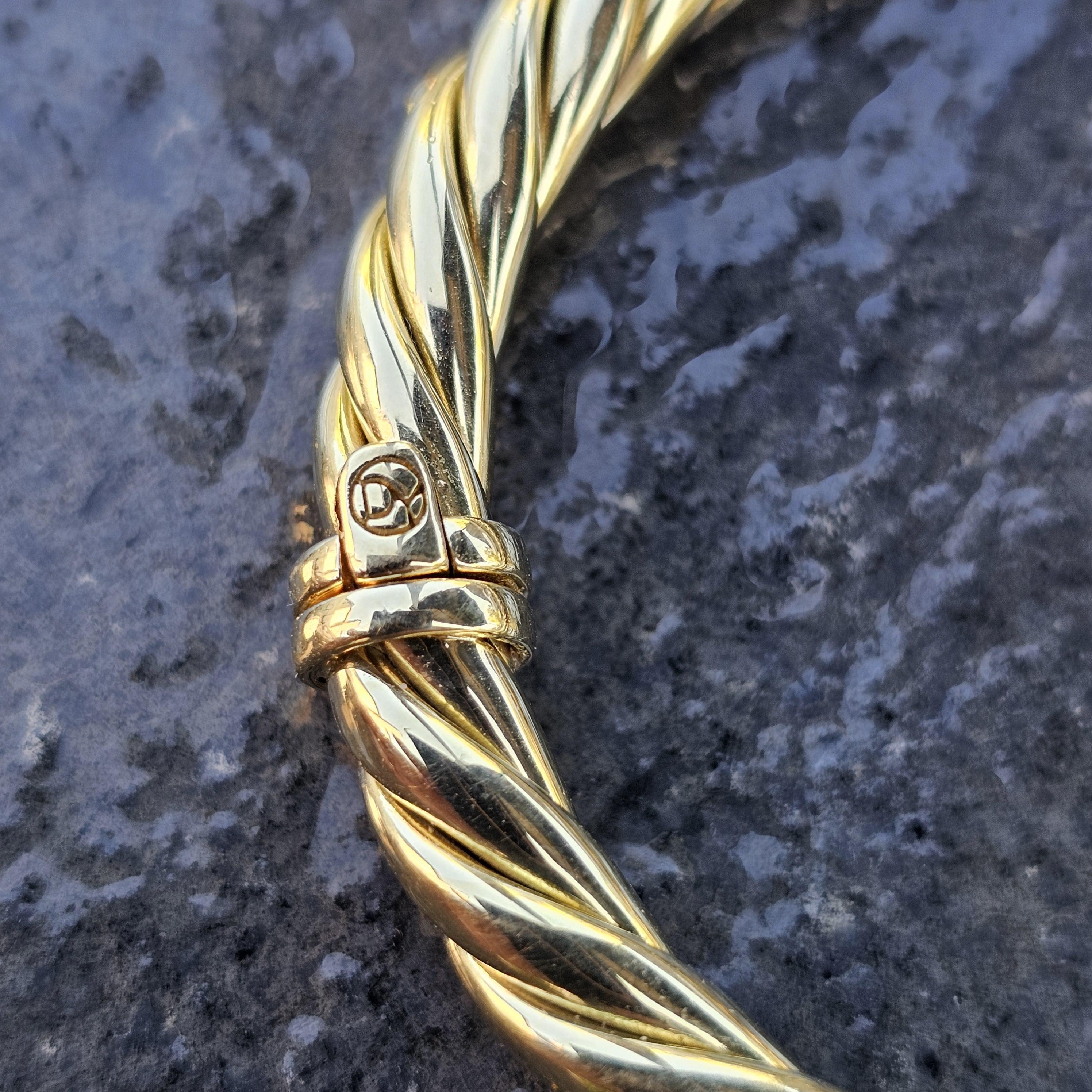 Taglio rotondo David Yurman Bracciale scolpito con stazione di diamanti in oro 18k Bracciale a cavo 6,5