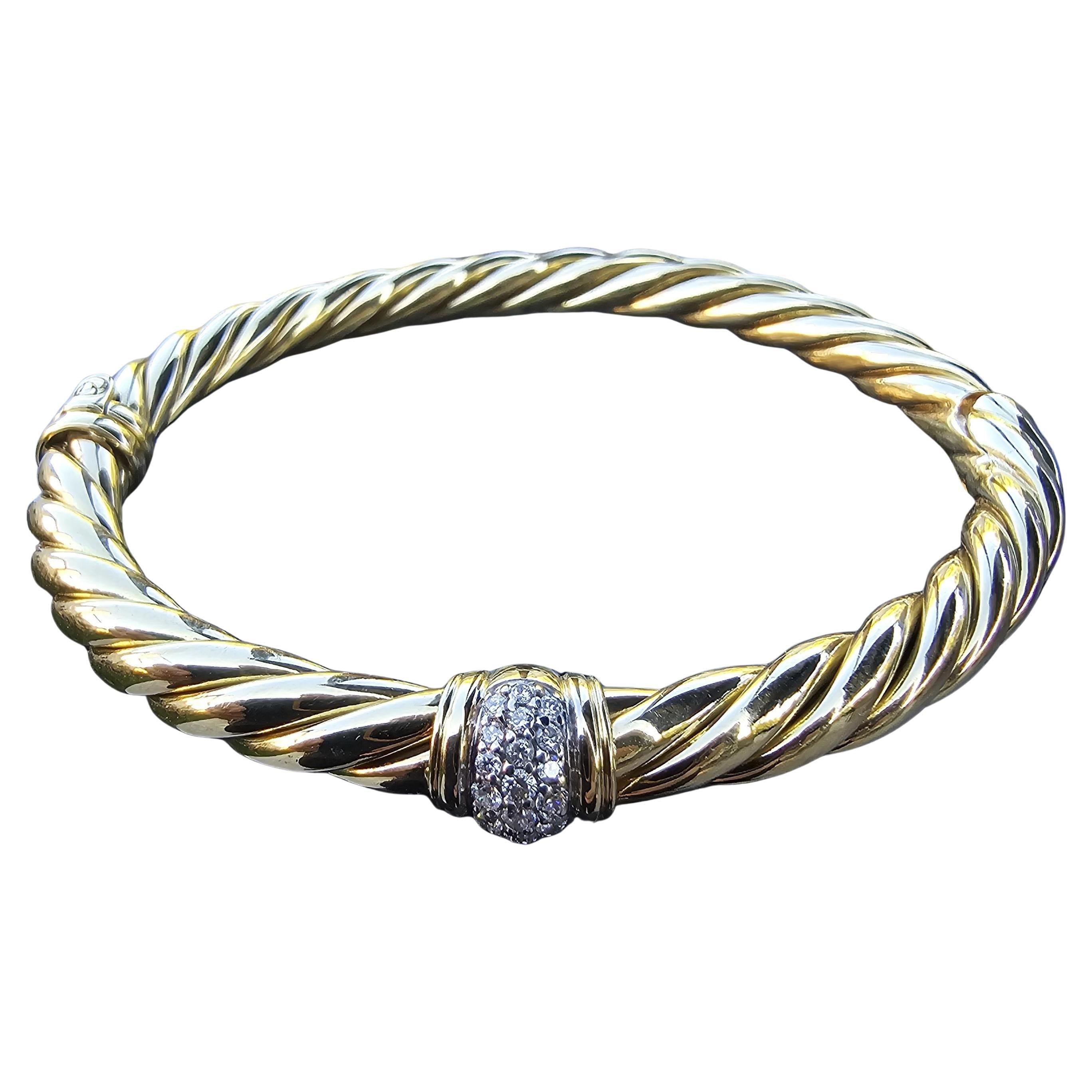 David Yurman Sculpted 18k Gold Diamond station Bracelet Cable Bangle 6.5" 25.2g