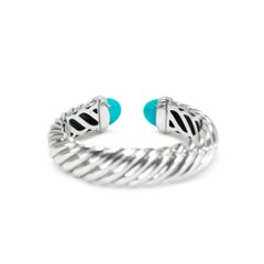 David Yurman Sculpted 925 Silver Turquoise Cable Waverly Cuff Bangle Bracelet