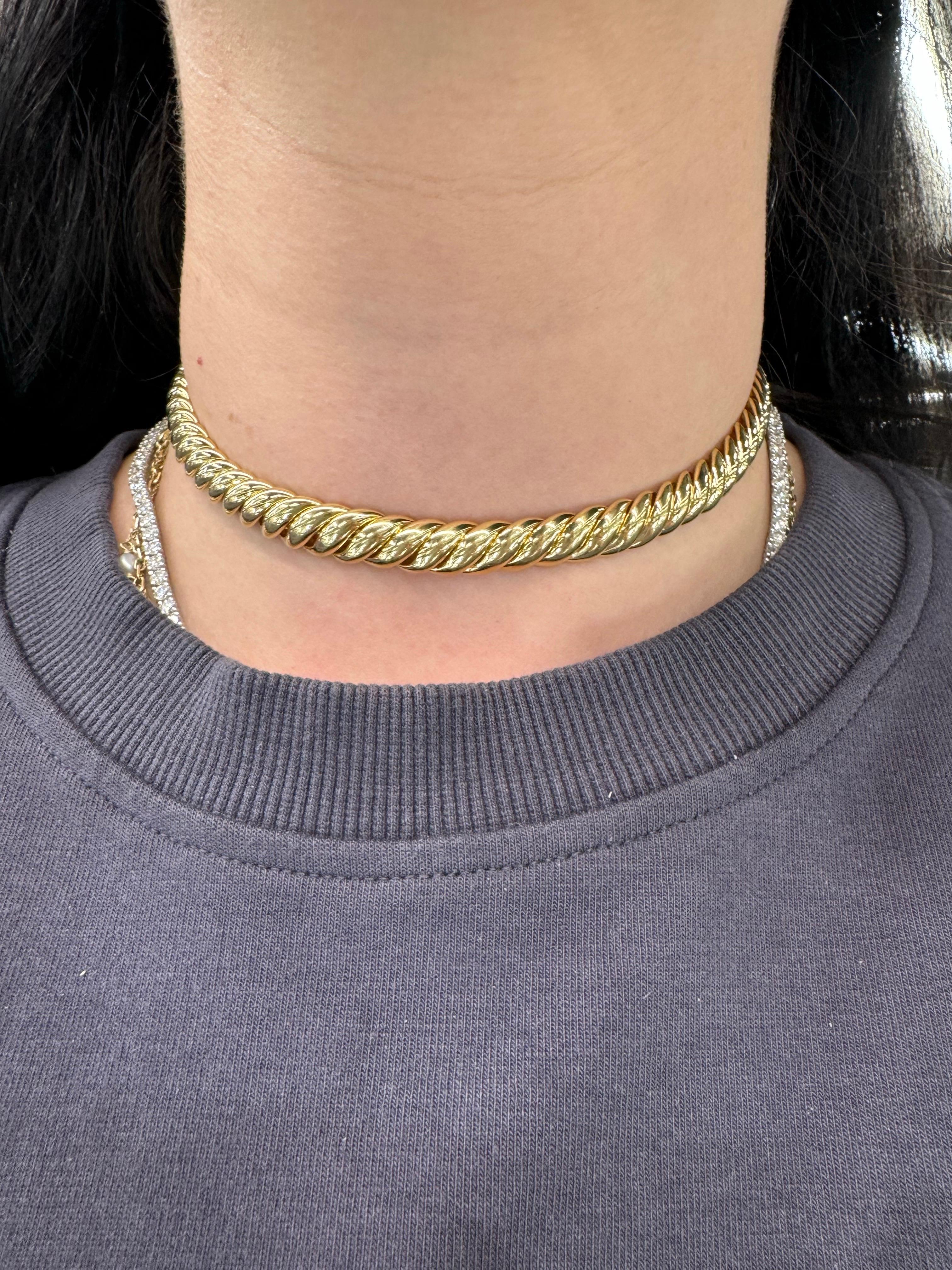 Women's David Yurman Sculpted Cable Choker Necklace 18 Karat Yellow Gold 13.75 Inches